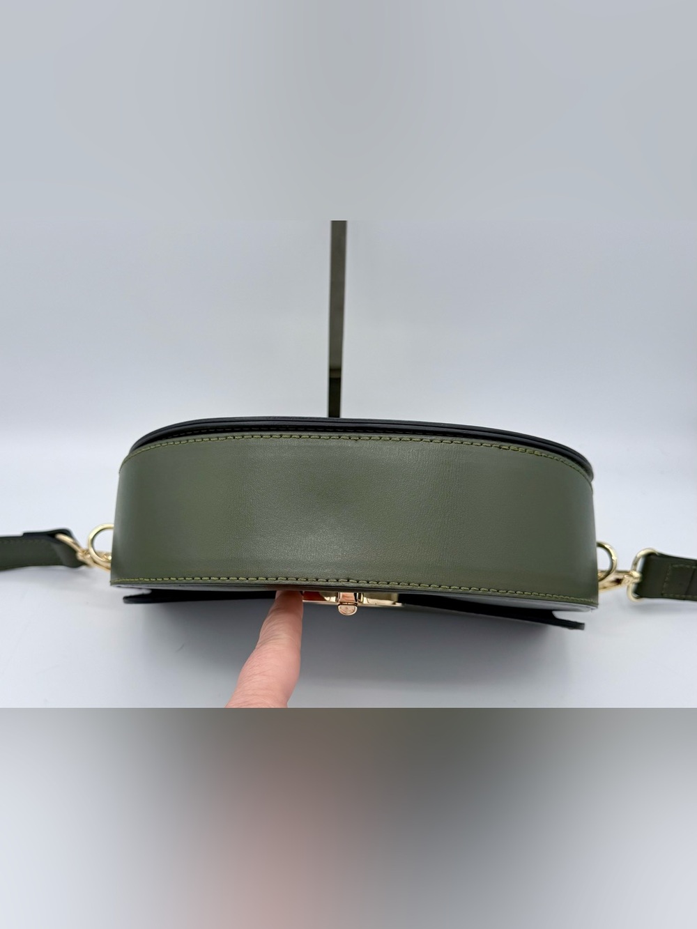 Borse in Pelle Genuine Leather Saddle‎ Crossbody Bag Olive Green Made in Italy - Picture 5 of 9